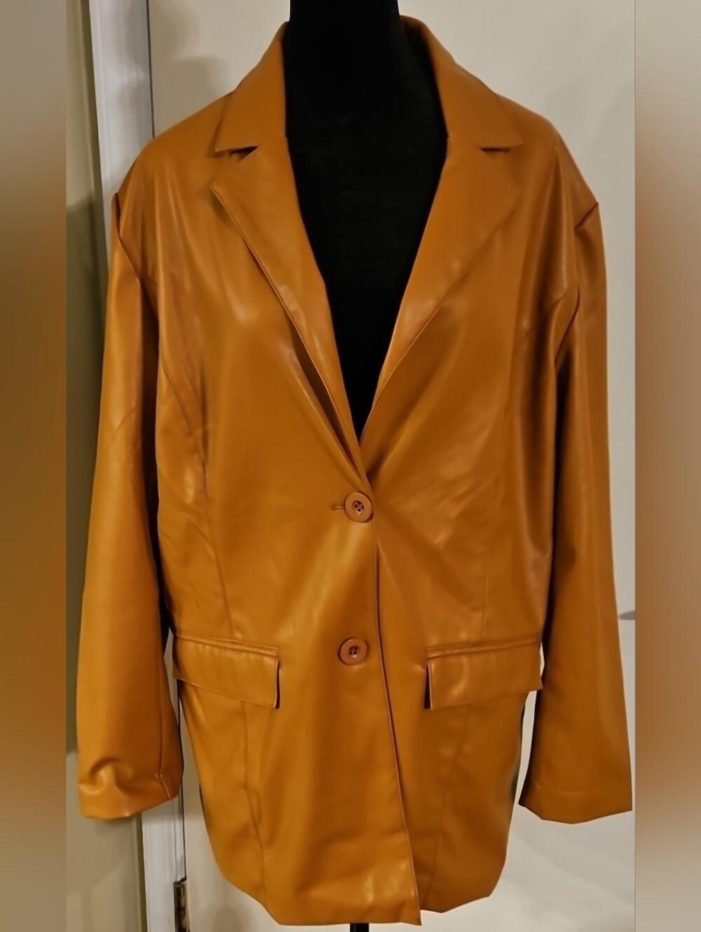 Baccini Camel Brown Faux Leather Oversized Blazer Jacket L